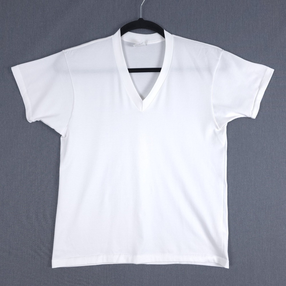 Vintage 80s Sears V-Neck T-Shirt Size Large 42-44 White Golden Comfort Blank